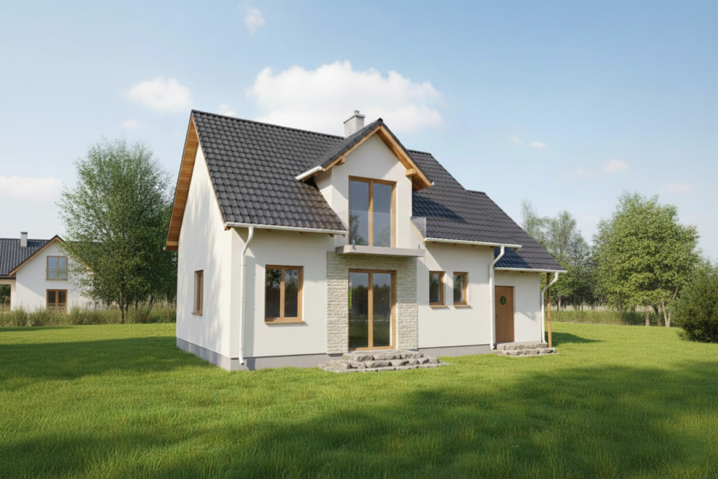 Wizualizacja elewacji ogrodowej AI. Sprawdź postępy prac w galerii budowy.